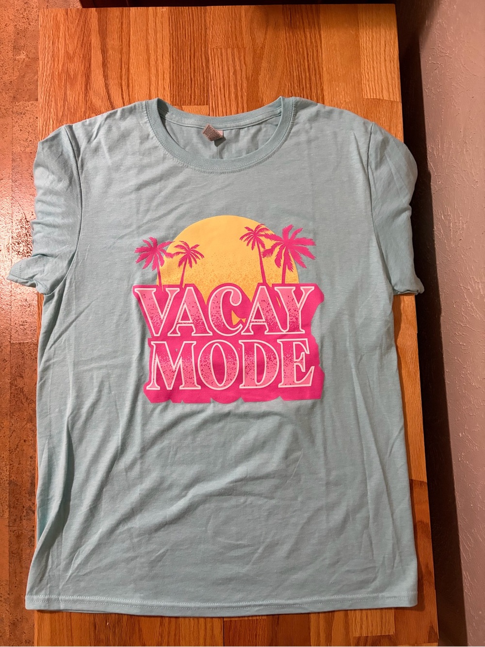 Vacay Mode Graphic Tee - Light Blue with Pink & Yellow Print